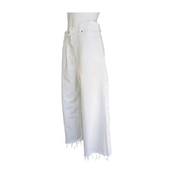 Rare SACAI Japan Calca Pantacourt White Cropped Wide Leg Jeans Size 3/US Large - Picture 4 of 12
